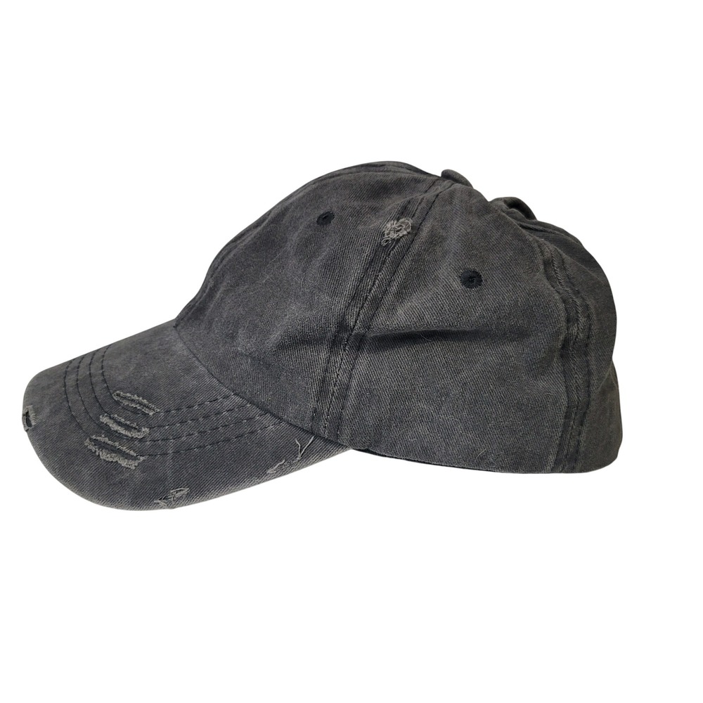 Unbranded Distressed Ponytail‎ Baseball Cap Charcoal Gray Cotton Adjustable Hat